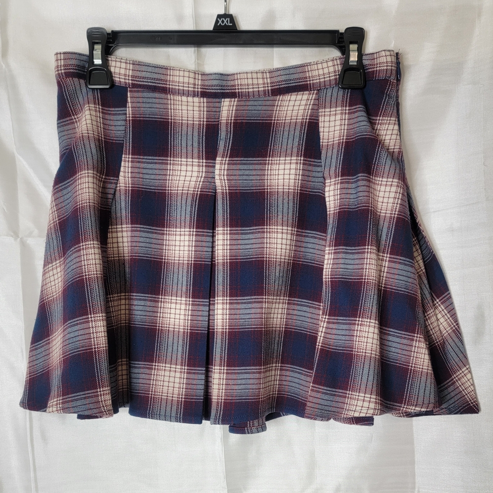 SO Pleated Plaid Skirt - Red, Blue and White